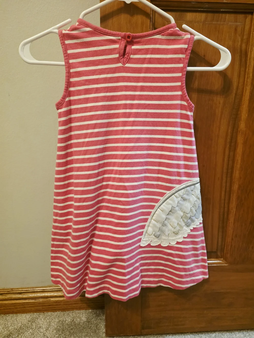 Mini Boden Pink & White Striped Owl Appliqué Dress